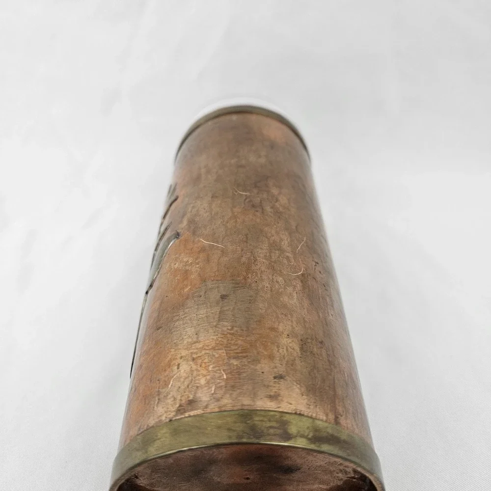 Hammered Copper Vase Applied Brass Flower Vintage Folk Art Arts & Crafts
